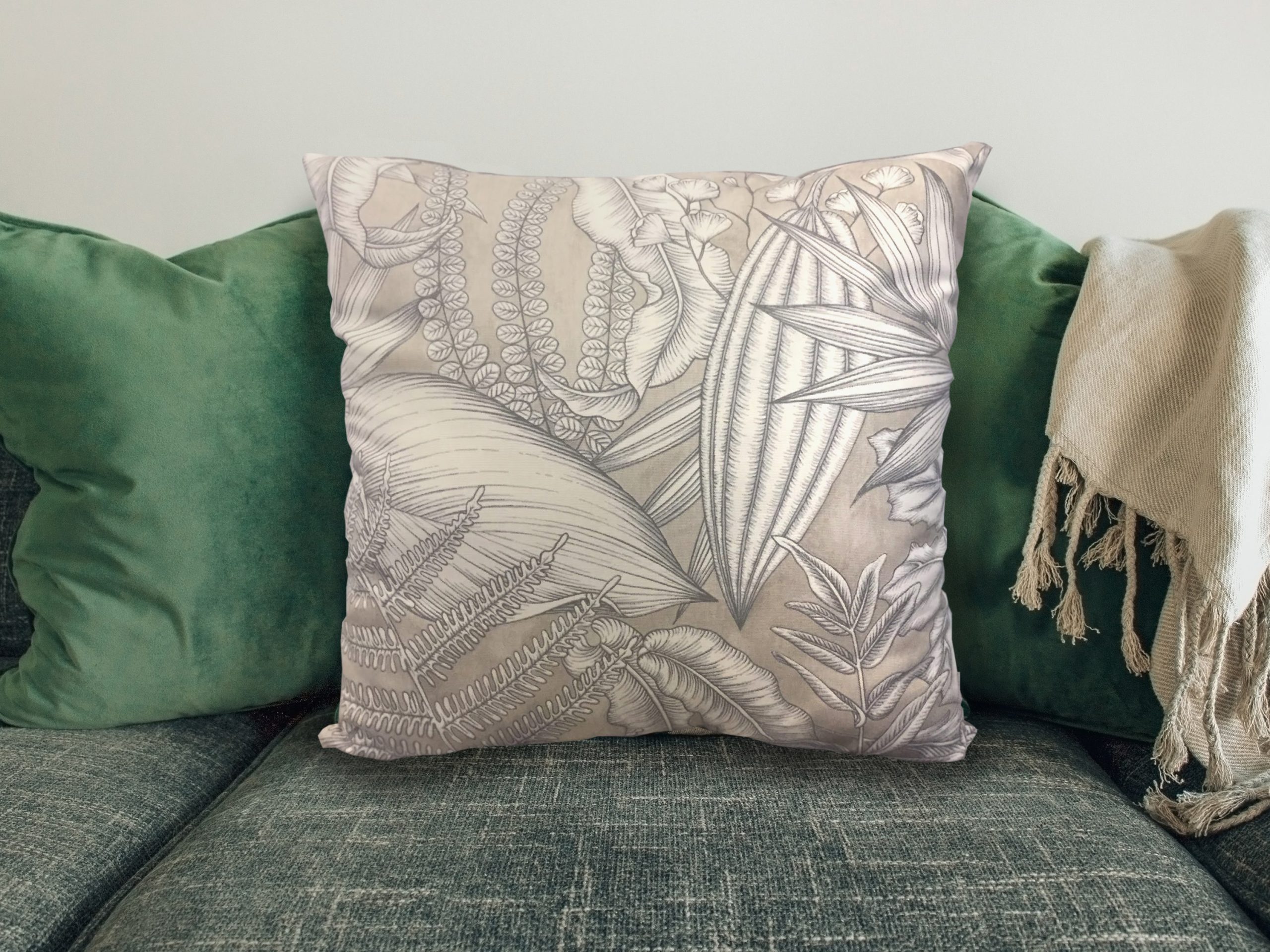 Tropical Grey Sofa Cushion, 40cm Scatter Cushion Light Owl